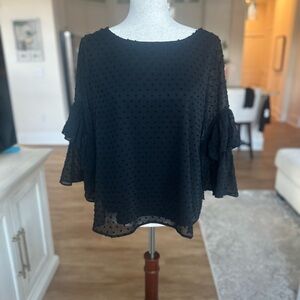 Chic Black Textured Blouse with Ruffle Sleeves